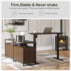BANTI Executive L Shaped Standing Desk, 66 Inch with 2-Drawer File Cabinet, Electric Height Adjustable Stand up Desk, Home Office Computer Desk with Shelves, Black Walnut Top