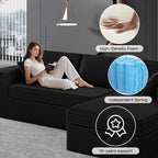 108-inch Boneless Couch for Living Room，Comfy Boneless Sofa with Deep Seats & Chaise Lounge, 3-Seat Modular Sofa Memory Foam Sectional Couches - No Assembly Required(Dark Black)