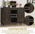 Vabches Bar Cabinet with Storage, Farmhouse Storage Cabinet with Sliding Barn Doors and Adjustable Shelves Small Rustic Liquor Cabinet for Living Room, Kitchen, Entryway