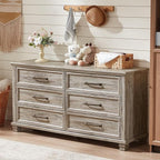 Farmhouse Bedroom Dresser and Nightstand Set of 4, 6 Drawer Tall & Low Dresser & 2 Drawer Nightstand Set, Rustic Wood Bedroom Furniture Set for Livingroom, Hallway, Grey