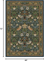 RUGGABLE x Morris & Co Washable Area Rug – Strawberry Thief Indigo 4x6, Stain-Resistant, Non-Slip – Medium Machine Washable Rugs for Living Room, Bedroom, Hallway, Entryway & Office–with Standard Pad