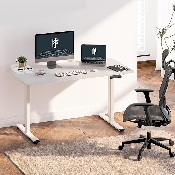 FLEXISPOT E6 3 Stages Dual Motor Electric Standing Desk 48x30 Inch Whole-Piece Board Height Adjustable Electric Sit Stand Desk(White Frame + White Desktop, 2 Packages)