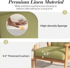 KCC Mid-Century Modern Linen Fabric Accent Chair, Upholstered Leisure Chair Comfy Reading Side Chair with Armrest and Solid Wood Frame for Living Room Bedroom Balcony(Green)