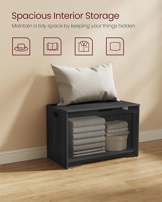 VASAGLE Storage Chest, 29.9 Inches Width Storage Bench, Entryway Bench with 2 Safety Hinges, Shoe Bench, Farmhouse Style, for Entryway, Bedroom, Living Room, Charcoal Gray ULHS011B02
