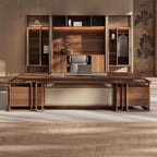 Executive Desk, 141.7 inch Executive Wood Desks L Shape Desk with Drawers with Drawers and Lockable Storage No Installation Required Without Display Racks and Bookshelves