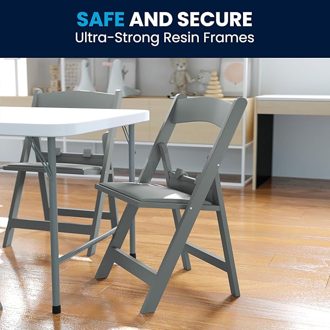 Flash Furniture Hercules Kids Gray Resin Folding Chair with Gray Vinyl Padded Seat