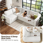 ABCASA 112" Convertible Sectional Sofa, Large L Shaped Couch with Detachable Sofa Cover, Modular Couch for Living Room, Breathable Linen Fabric Corner Sofa for Apartment, Ivory