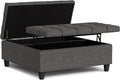 SIMPLIHOME Harrison 40 inch Wide Transitional Square Large Coffee Table Storage Ottoman in Ebony Polyester Tweed, Assembled, for The Living Room and Bedroom