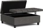 SIMPLIHOME Harrison 40 inch Wide Transitional Square Large Coffee Table Storage Ottoman in Ebony Polyester Tweed, Assembled, for The Living Room and Bedroom