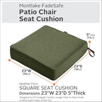 Classic Accessories Montlake FadeSafe Water-Resistant Patio Cushion Set, 23 x 23 x 5 Inch (seat), 21 x 20 x 4 Inch (back), Heather Fern