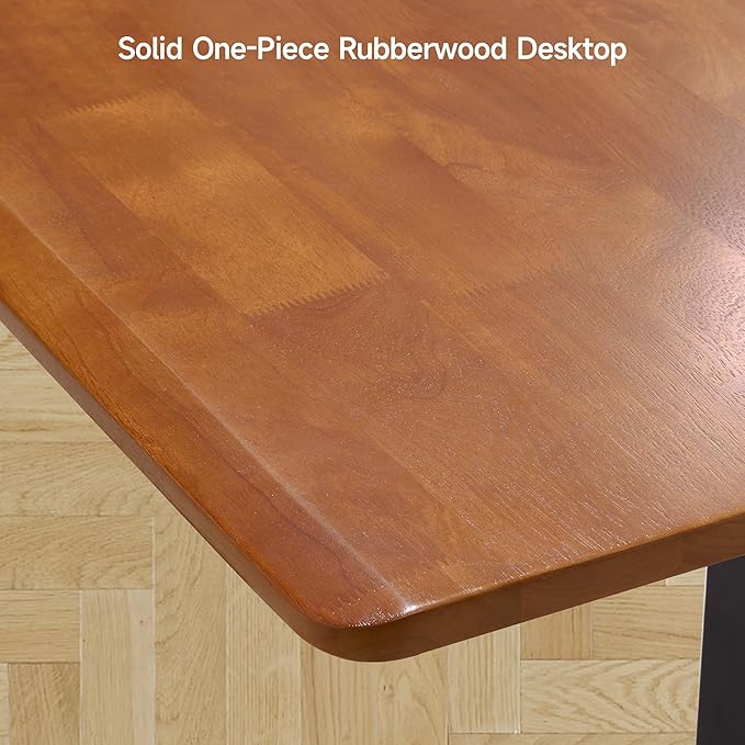 ONBRILL Standing Desk with Drawer, 55x23.6 Inches Solid Wood Desktop Stand Up Desk with Whole-Piece Board and Storage Shelf, Adjustable Height from 28-46 Inches for Home & Office, Brown