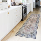 RUGGABLE Washable Vintage Area Rug – Kamran Royal Blue 9x12, Stain-Resistant, Non-Slip – Large Machine Washable Rugs for Living Room, Bedroom, Hallway, Entryway & Office–with Standard Pad