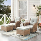 HUMMUH 5 Piece Outdoor Patio Furniture Set Wicker Conversation Bistro Set Swivel Rocking Chairs with Side Table and Ottomans for Backyard, Porch, Balcony