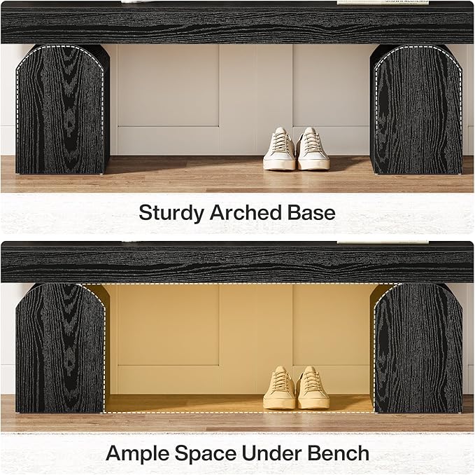 Tribesigns Entryway Bench, 59" Long Black Shoe Bench with Arched Bases, Wooden Indoor Bench for Entry Way, Living Room, Bedroom