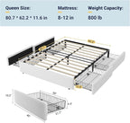 Allewie Queen Size Bed Frame with 4 Oversized Storage Drawers, Soft Teddy Fabric, Boucle Upholstered Platform Bed, Wooden Slats Support, Noise-Free, No Box Spring Needed, Easy Assembly, White