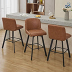 Swivel Bar Stools Set of 3, 30''H Upholstered Barstools with Backs, Modern Counter Height Bar Stool Chairs for Kitchen Island, Metal Legs, Faux Leather, Brown Counter Stools