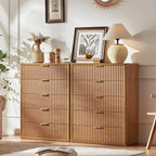 LEYAOYAO Fluted 5 Drawers Dresser for Bedroom, 41" Tall Modern Chest of Drawers with Metal Handle, Curved Profile Design,Brown Wood Drawer Organizer for Bedroom, Living Room, Hallway, Entryway