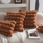 Neelvin Brown Faux Fur Cozy Soft Plaid Decorative Throw Pillow Covers 24x24 inch Set of 2,Velvet Pillowcase Cushion Case for Sofa Couch