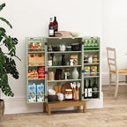 ARTPOWER 45'' Kitchen Pantry Cabinet, 4 - Layer Storage Cupboard with Adjustable Shelves for Storage Cabinet Pantry, Food Pantry Cabinet for Kitchen, Dining Room and Living Room,Gold Legs, Green