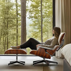 Top White PU Leather, Mid Century Chaise Lounge Chair and Ottoman, Modern Chair Classic Design, Palisander Wood, Heavy Duty Base Support for Living Room Office