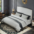 King Size Bed Frame and Headboard, 56" Upholstered Platform Bed with Nailhead Trim, Soft Boucle Fabric, No Box Spring Needed, Easy Assembly, White