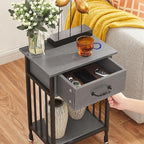 VECELO Nightstands, Industrial Side Table/End Tables with Drawer and Storage Shelf, Night Stands for Bedroom, Living Room, Wood Metal Furniture, Easy Assembly