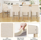 GOTMINSI 24" Bar Stools Set of 2 for Kitchen Island Upholstered Counter Height Bar Stools with Button Tufted Decoration Barstools Home Kitchen Island Wooden Bar Chairs Beige