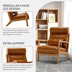 Accent Chair Mid Century Modern Chair PU Leather Living Room Chairs with Solid Wood Frame Comfy Upholstered and Lumbar Pillow Reading Side Chair Easy Assembly for Bedroom (2, Brown)