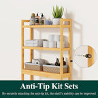 Smiry Over The Toilet Storage Cabinet, 3-Tier Bamboo Bathroom Organizers with Adjustable Shelf & 4 Hooks, Space Saving Shelf Rack for Bathrooms, Laundry Room, Balcony, Natural