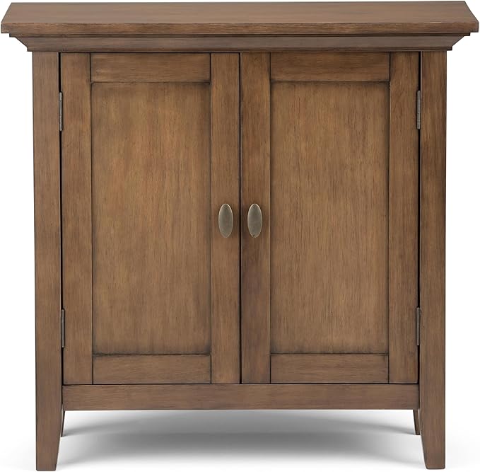 SIMPLIHOME Redmond SOLID WOOD 32 inch Wide Transitional Low Storage Cabinet in Rustic Natural Aged Brown for the Living Room, Entryway and Family Room