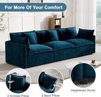 Modular Sectional Sofa, 111.5 Inch I-Shaped Cloud Sofa with Deep Seat Chenille Sofa with Cushions, Three-Self Sectional Sofa for Living Room Apartment,Blue