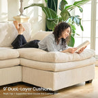 Belffin Large Modular Sectional Sofa with Double 61" Loveseat, Corduroy Corner Couch with 9" Soft Dual-Layer Seats Cushion for Living Room, Apartment, Small Sapce, Beige
