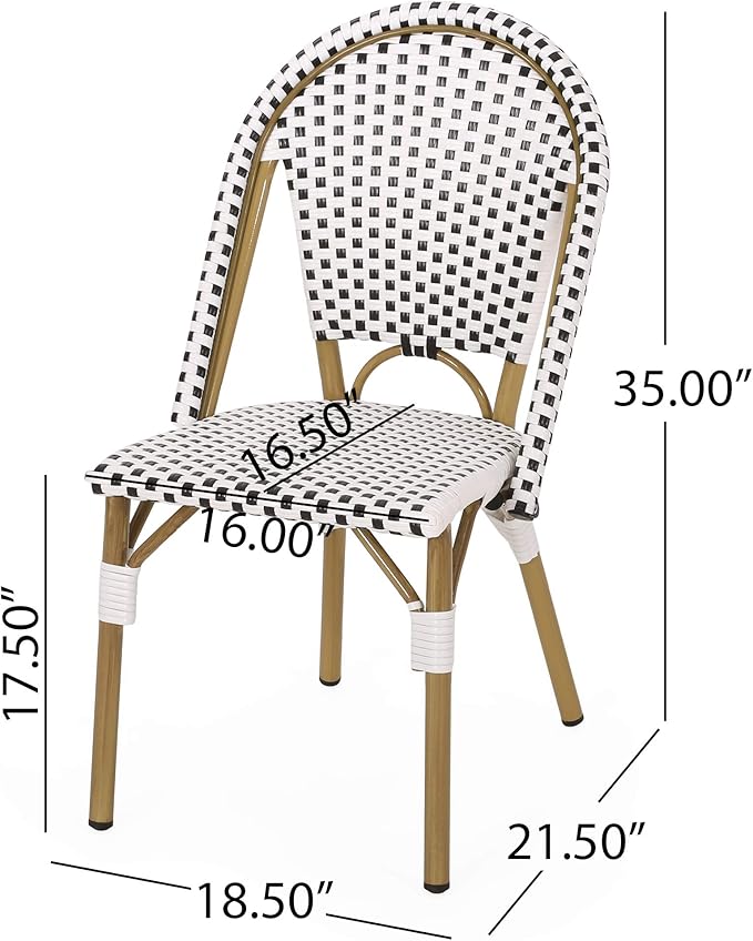 Christopher Knight Home Philomena Outdoor French Bistro Chair (Set of 4), Black + White + Bamboo Print Finish