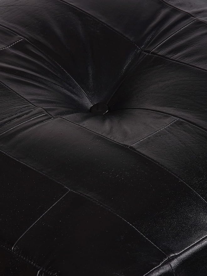 Handmade Eco-Friendly Geometric Leather Pouf Black Color Square 26" x 26" x 14" Buffalo Leather Pouf for Living Room, Bedroom Seating, Patio