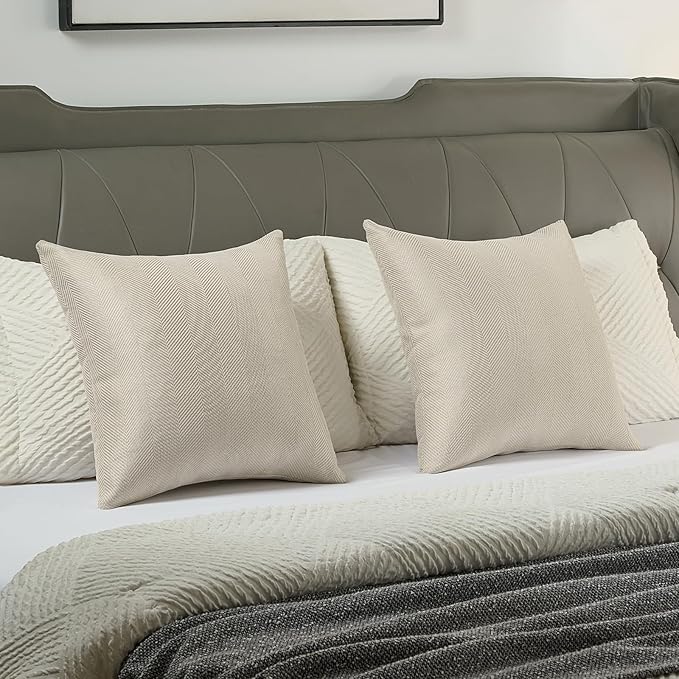 FUTEI Beige Chenille Throw Pillow Covers 26x26 Inch Set of 2,Soft Wide Chevron Textured Euro Pillow Shams,Farmhouse Home Decor for Couch Bed Living Room