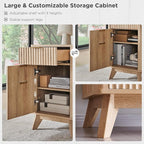 T4TREAM 60'' Fluted Executive L Shaped Desk, Modern Home Office Desk with Charging Station and File Drawer, Computer Corner Desks with Drawers & Storage Cabinet for Office Home, Bedroom, Natural Oak