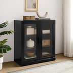 Crosley Furniture Essen Stackable Glass Door Kitchen Pantry Storage Cabinet, Accent Cabinets for Entryway, Black