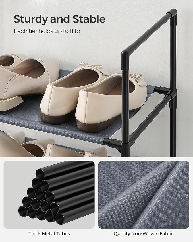 SONGMICS Shoe Rack, 10-Tier Shoe Shelf, Shoe Storage Organizer, 11 x 17.7 x 68 Inches, Metal Frame, Non-Woven Fabric Shelves, for Entryway, Bedroom, Gray ULSH010G01