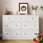 RoyalCraft 7 Drawer Dresser, 47'' Wide Modern Chest of Drawers with Gold Knobs, Wooden TV Stand Storage Organizer for Bedroom, Living Room, Entryway, White