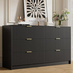 Black Dresser for Bedroom, Modern Dresser with 6 Drawers and Smooth Slides, Wide Chest of Drawers with Golden Handles for Bedroom, Living Room, Closet, 15.7" D x 55.1" W x 31.4" H