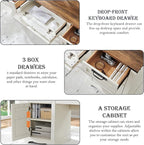 RedLemon 60" Farmhouse Desk with Hutch, Wood Home Office Executive Desk with Drawer, Charging Station, Keyboard Tray, File Drawer, Storage Cabinet, Rustic Writing Computer Desk (Antique White)