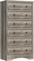 6 Drawer Dresser 52" Tall for Bedroom, Wood 6 Chest Drawers, Storage for Clothes, Narrow Large Drawers, Taupe Vintage, for Living Room, Bedroom, Hallway, Brownish Grey