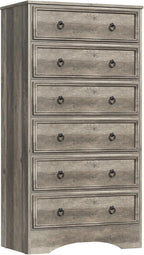 6 Drawer Dresser 52" Tall for Bedroom, Wood 6 Chest Drawers, Storage for Clothes, Narrow Large Drawers, Taupe Vintage, for Living Room, Bedroom, Hallway, Brownish Grey