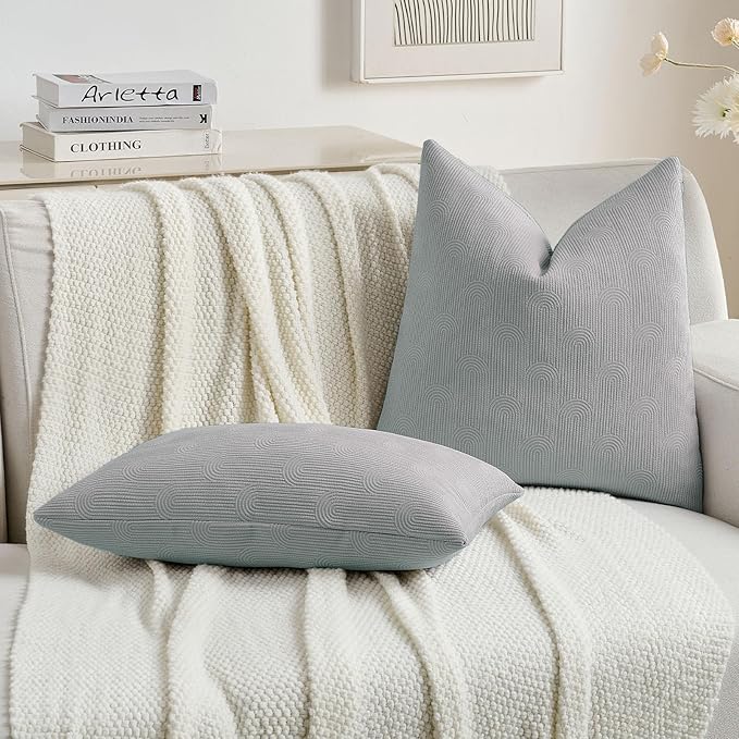 FUTEI Dusty Blue Chenille Decorative Throw Pillow Covers 24x24 Inch Set of 2,Soft Cozy Striped Geometric Patterns European Cushion Cases,Modern Home Decor for Couch Bed Living Room
