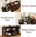 DHH Storage Cabinet, Fluted Sideboard Buffet Cabinet with Tambour Sliding Doors& Adjustable Shelf, Accent Coffee Bar Console Table for Kitchen, Living Room, Entryway (Black, 55 Inch)