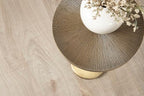 Kate and Laurel Engles Traditional Adjustable-Height Pedestal Drink Table; 10 x 10 x 30; Antique Brass; Vintage Round Indoor Metal Plant Stand with Embossed Sunburst Pattern