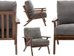 Wahson Set of 2 Mid Century Arm Chairs and Ottomans, Upholstered Accent Armchair with Wood Frame and Canvas Cushions, Leisure Slipper Chair for Living Room/Bedroom, Grey