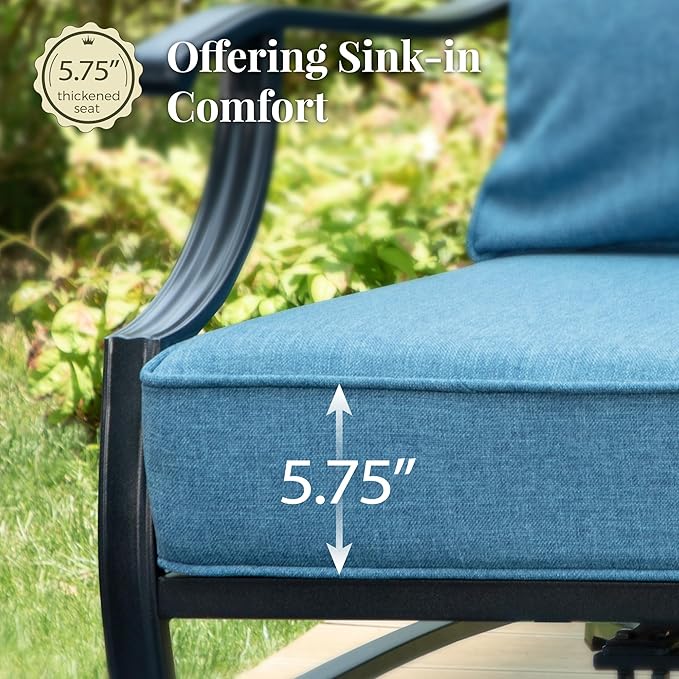 Patio Furniture Set 5 pcs, Outdoor Patio Furniture, 3-Seat Sofa, 2 Single Chairs, 2 Ottomans and 5.75" Extra Thick Cushion, Conversation Set for Backyard Deck,Navy Blue