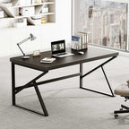 HSH Black Desk, Modern Industrial Home Office Computer Desk, Laptop PC Desk for Student Work Writing Study Gaming, Simple Metal and Wooden Computer Table in Bedroom Living Room Workstation, 55 Inch