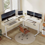 FLEXISPOT 71" L Shaped Standing Desk Electric Corner Table with Shelf, 4 Storage Drawers, Adjustable Computer Workstation for Home, Office, Game, Studio, USB Charger, Light Maple Top + White Frame